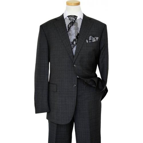 Elements by Zanetti Charcoal Grey With White Chalk Windowpanes Super 140's Wool Suit 121/023/056